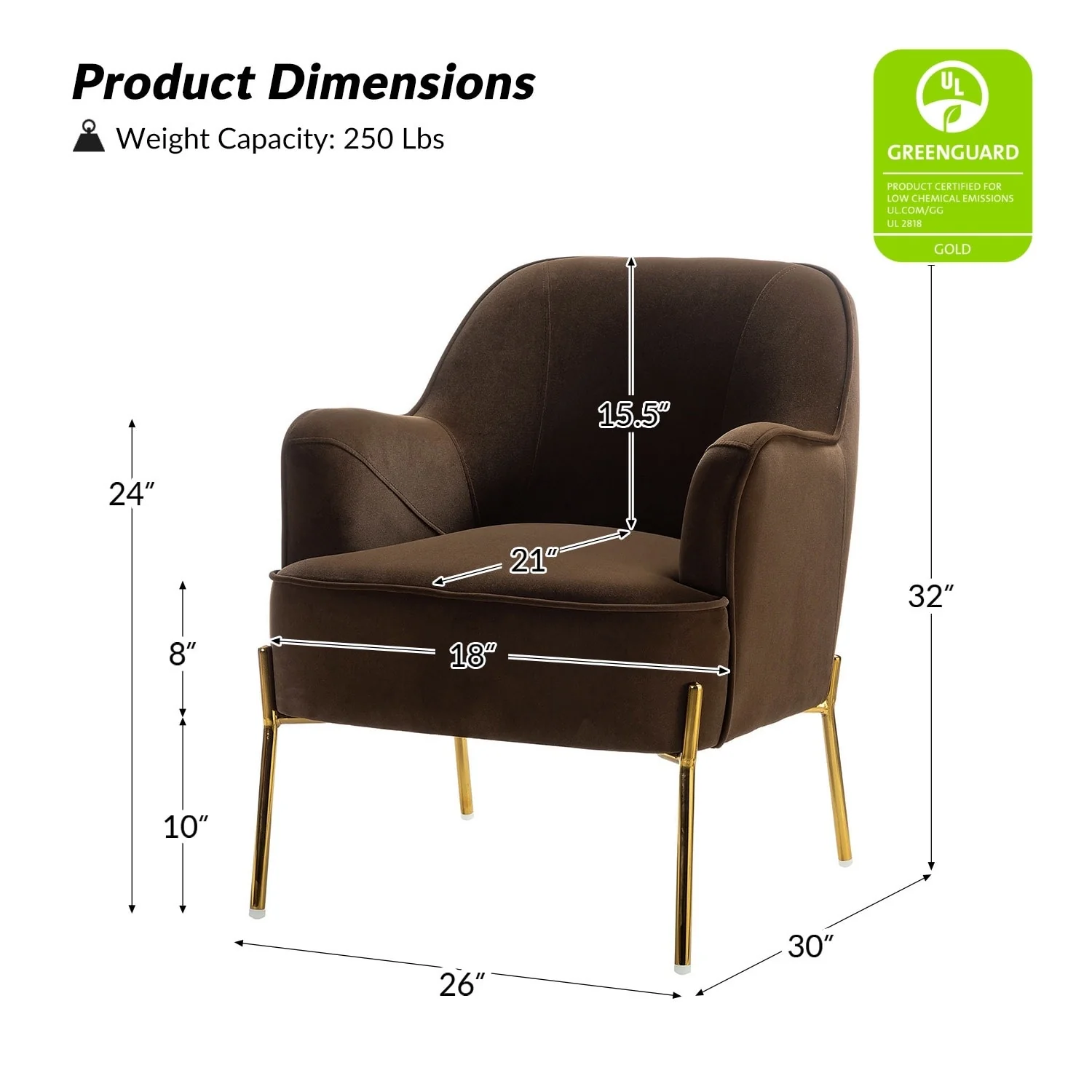 Marina Modern Velvet Accent Chair with Golden Legs Set of 2 by HULALA HOME