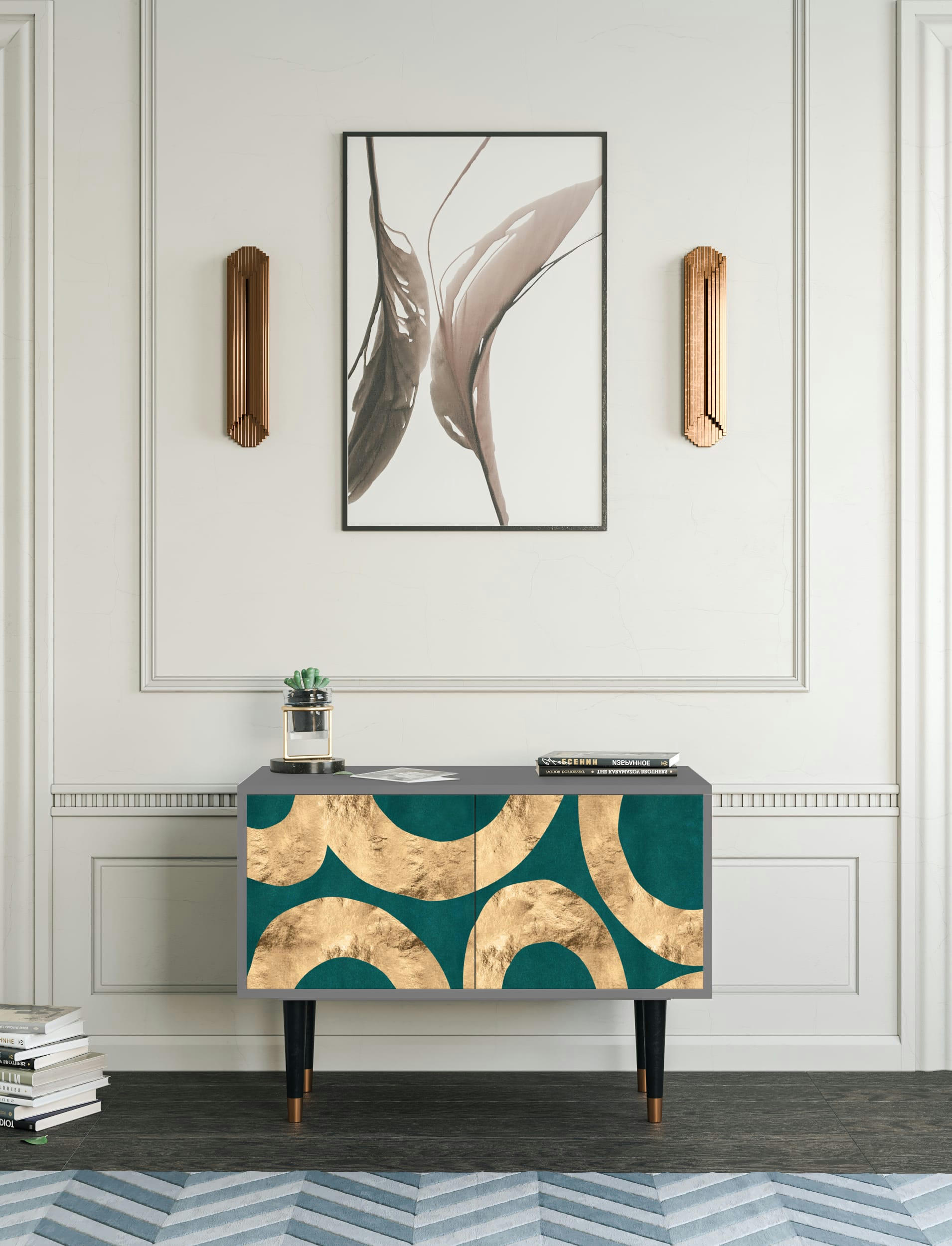 ZIRCON SPHERE - Buffet bas  bleu-vert 2 portes L 94 cm