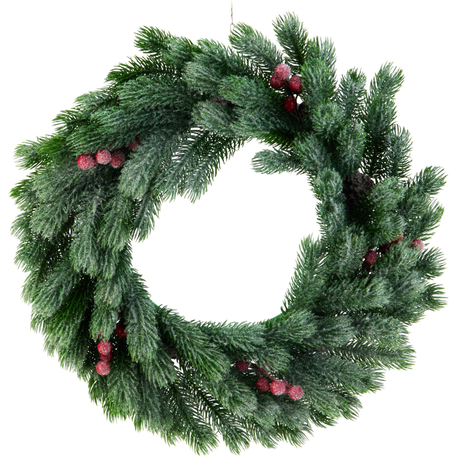 Wieniec świąteczny z jarzębiną i efektem śniegu, 42 cm