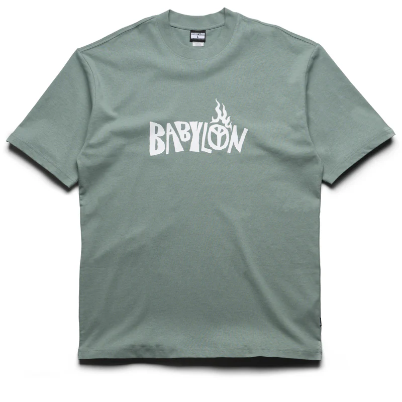 Babylon Burning Palm Tee - Atlantic Green