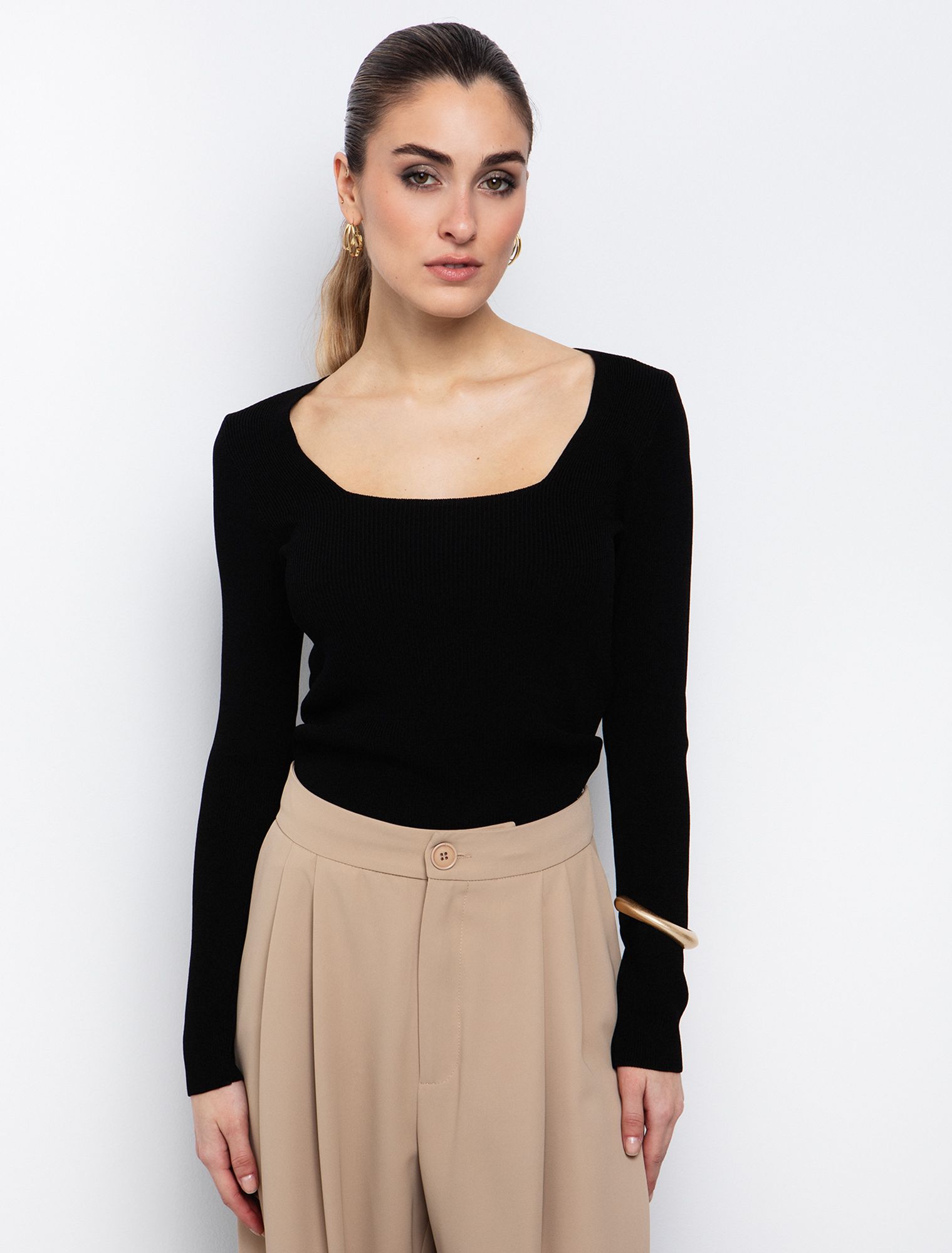 Rib μπλούζα με τετράγωνη λαιμόκοψη