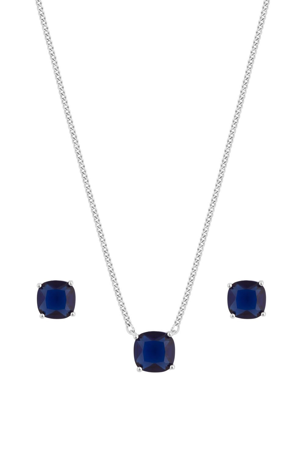 Jon Richard Rhodium Plated Cubic Zirconia Open Stone Sapphire Set - Gift Boxed