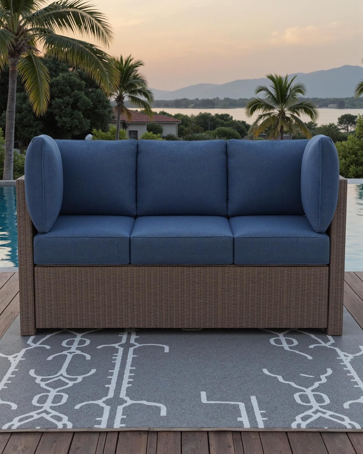 Luxury 24x24x6 Outdoor Couch Cushions Set of 3 - Water-Repellent 8-Piece Cushion Set for Outside Wicker 3-Seat Sofa Loveseat Chair Sectional Patio Conversation Sets - Navy Blue/Classic