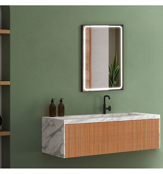 Miroir de Salle de Bain LED Tactile Carré Cadre Noir 80x80 cm MIA BLACK - Aplike