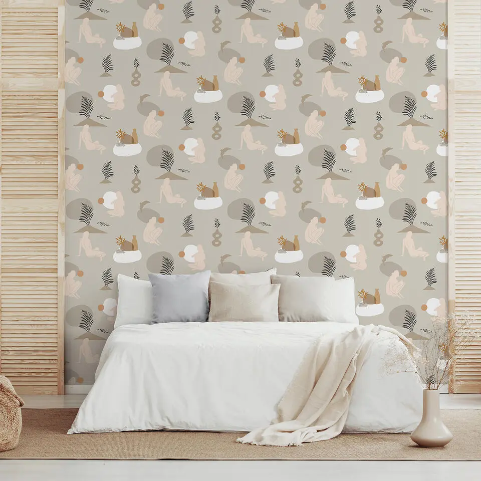Walls4You behang menselijke silhouetten beige - 53 cm x 10 m