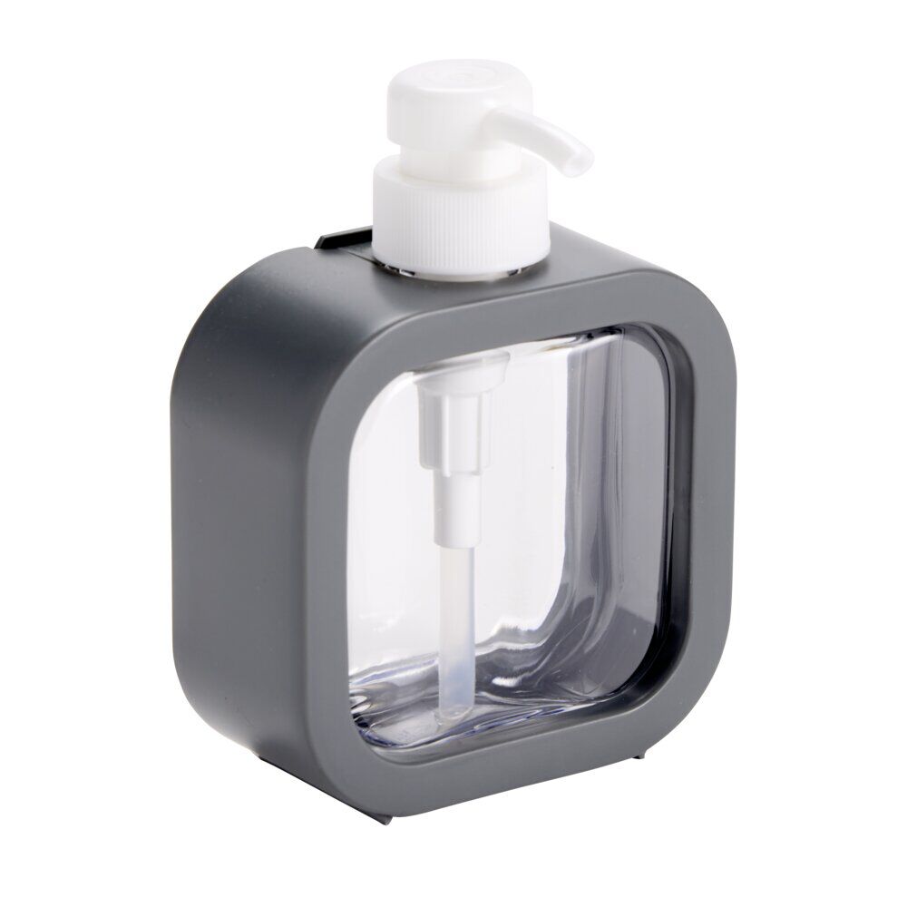 Distributeur à savon plastique centre transparent contour uni 11x5xH15cm (2 modèles)