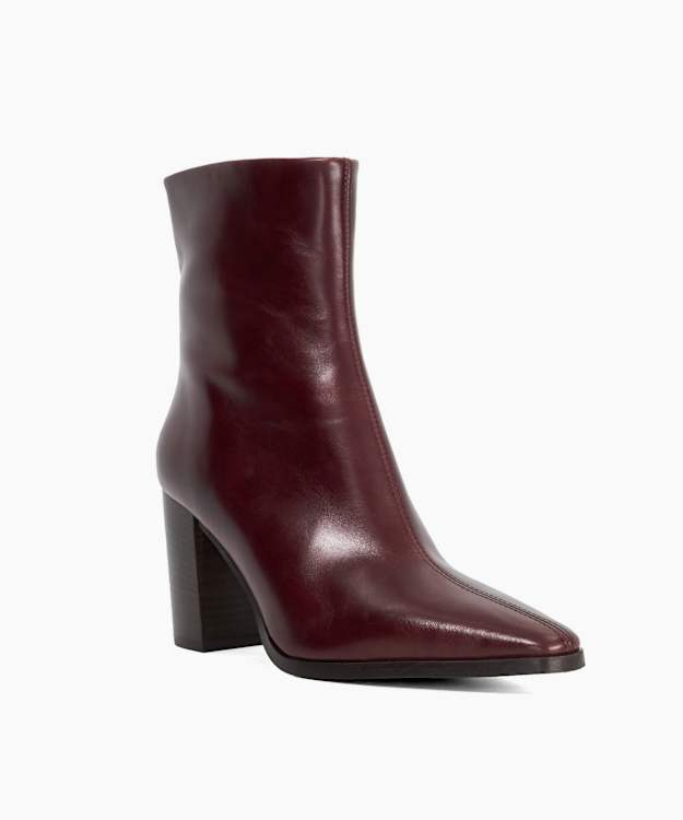 Patently Burgundy - Chisel Toe High Block Heel Ankle Boots
