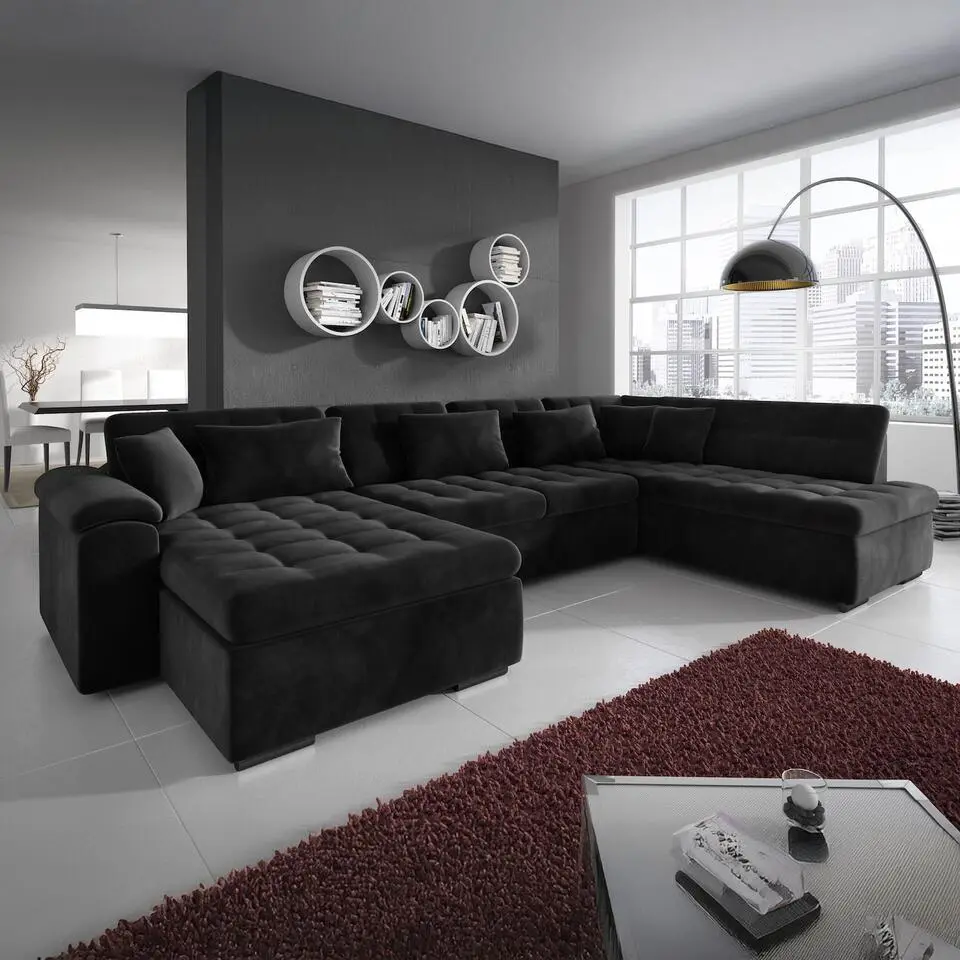 Meubella - Hoekbank Nicoreta - Zwart - Velvet - Links