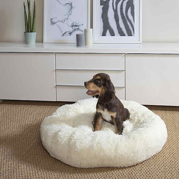 Coussin Fluffy - couchage animaux rond apaisant - Love Story - couchage animauxBlanc D.75 x H.24 cm