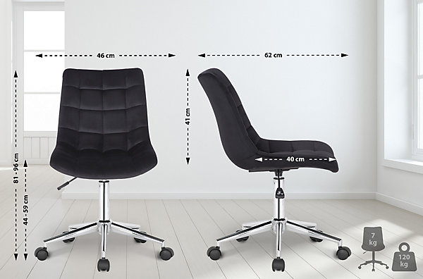 Chaise De Bureau Medford En Velours, Siège Rembourré Matelassé, Pied En Métal, Hauteur Ajustable Noir