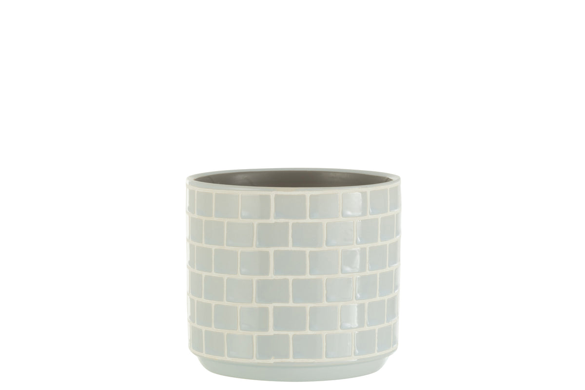 J-Line bloempot Blinkend - keramiek - blauw - medium - 2 stuks - Ø 14.5 cm
