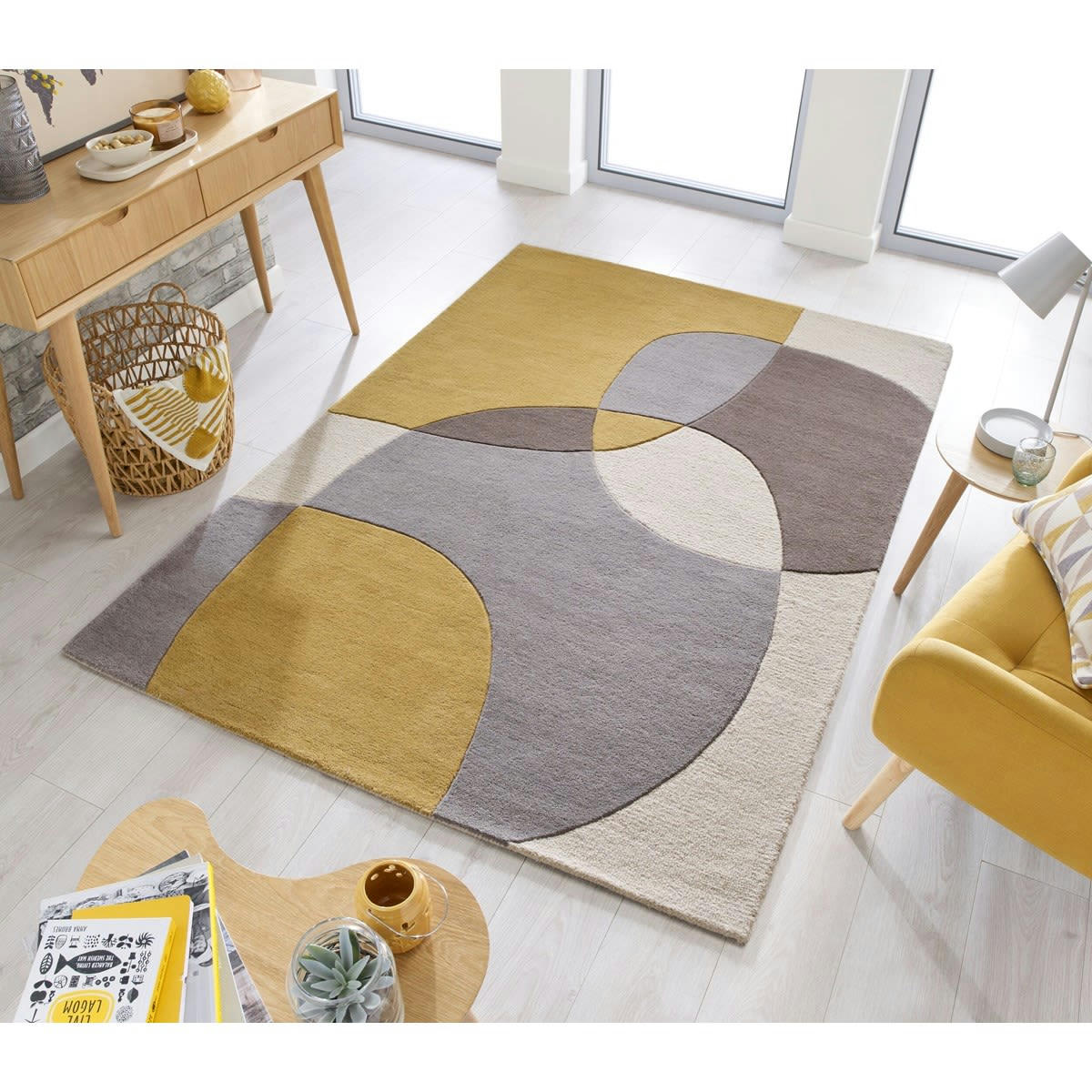 GLEE - Tapis de salon en laine jaune 160x230 cm