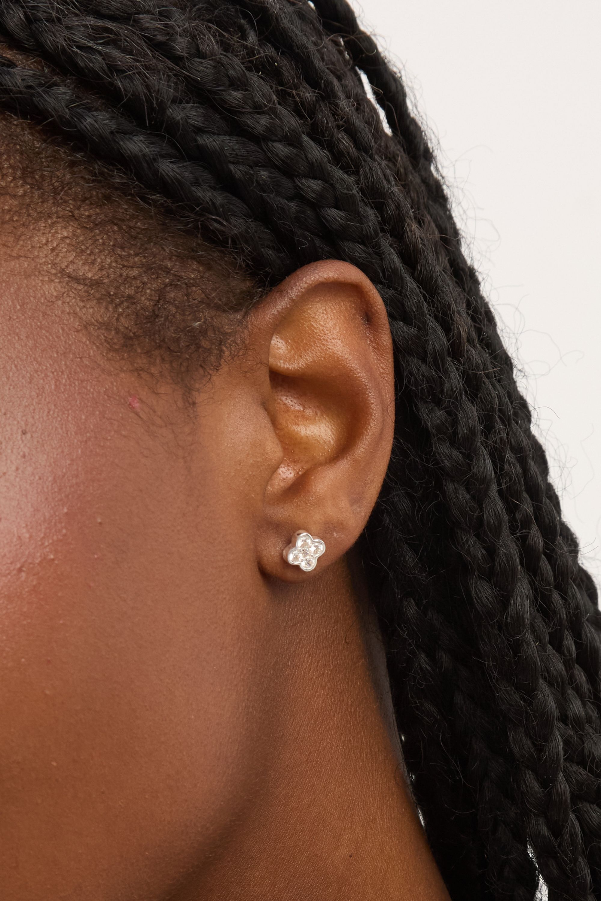 Simply Silver Sterling Silver 925 Polished and Cubic Zirconia Clover Stud Earrings