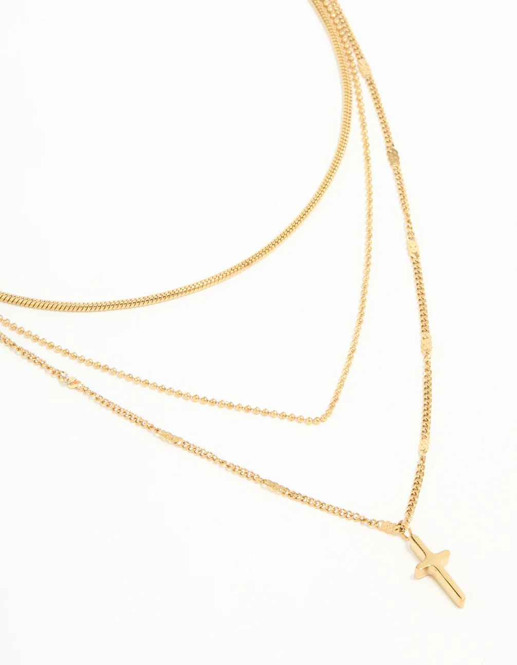 Waterproof Gold Plated Stainless Steel Cross Layered Necklace