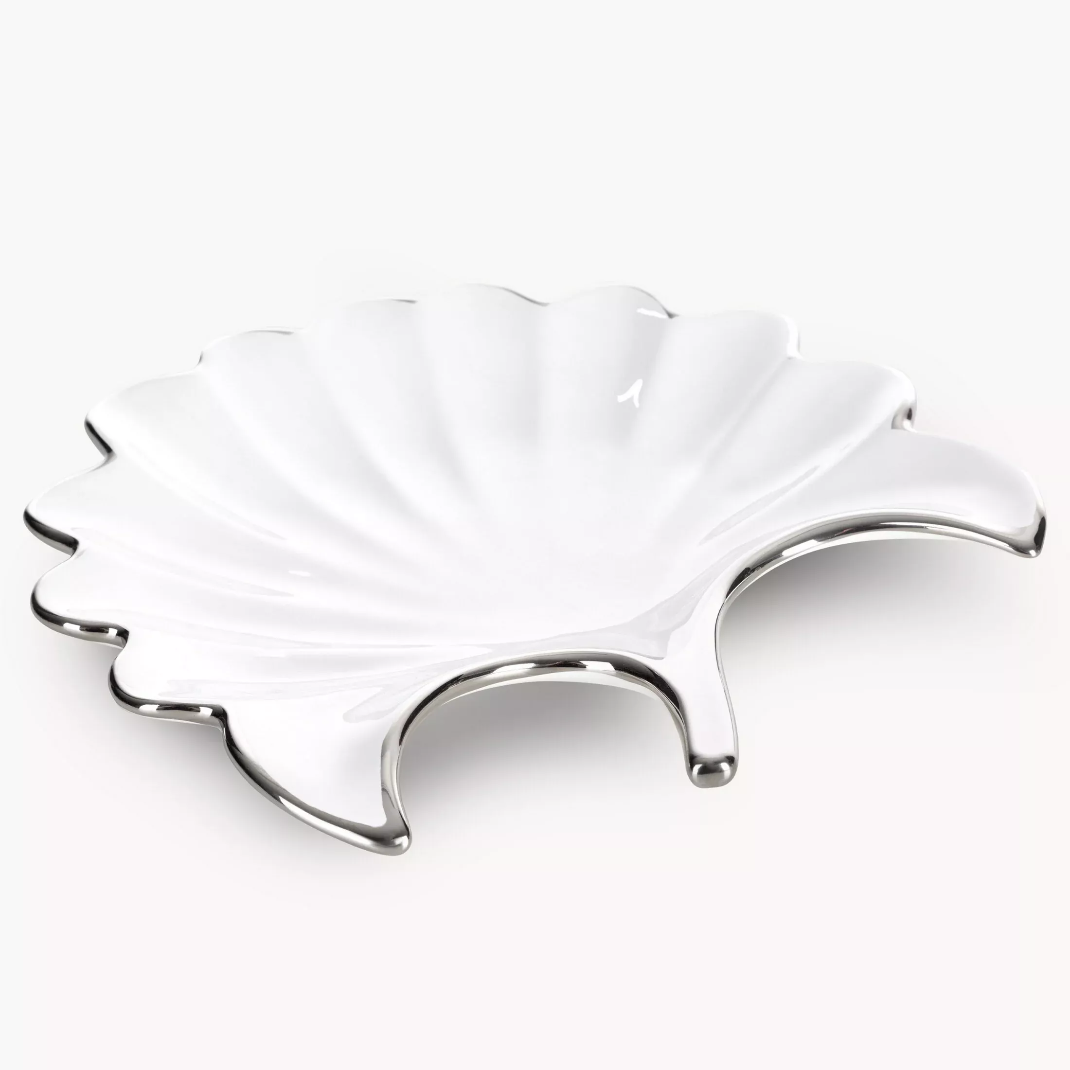 Patera ceramiczna biało-srebrnaw kształcie liścia 25x25x4 cm ABBI