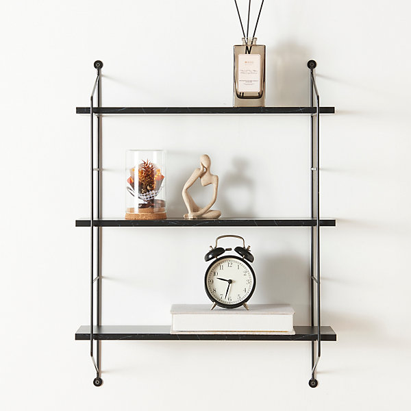 Etagère Murale à 3 niveaux Visby 48 x 15 x 64 cm effet marbre noir en.casa
