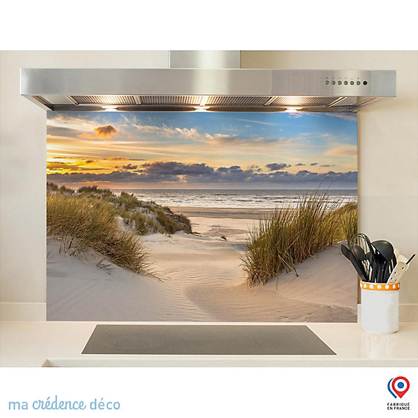 Crédence cuisine fond de hotte Dunes et soleil 2 - Verre trempé - L 90 cm x H 70 cm - MaCrédenceDéco