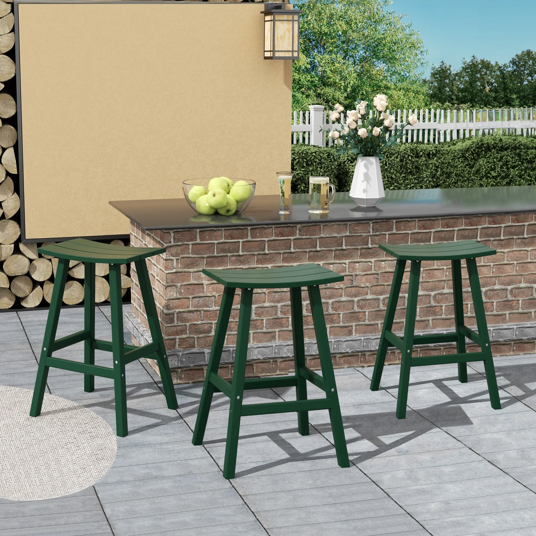Polytrends Laguna Hdpe All Weather Outdoor Patio 29 Saddle Seat Bar Stool (Set Of 3)