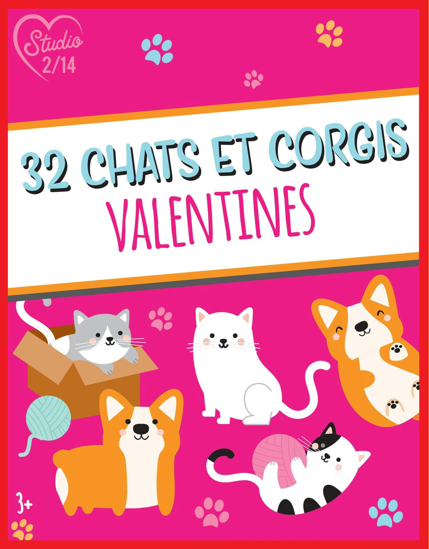 Paper Magic Valentine Classroom Exchange Cards, Cats & Corgis, French, 32-pc