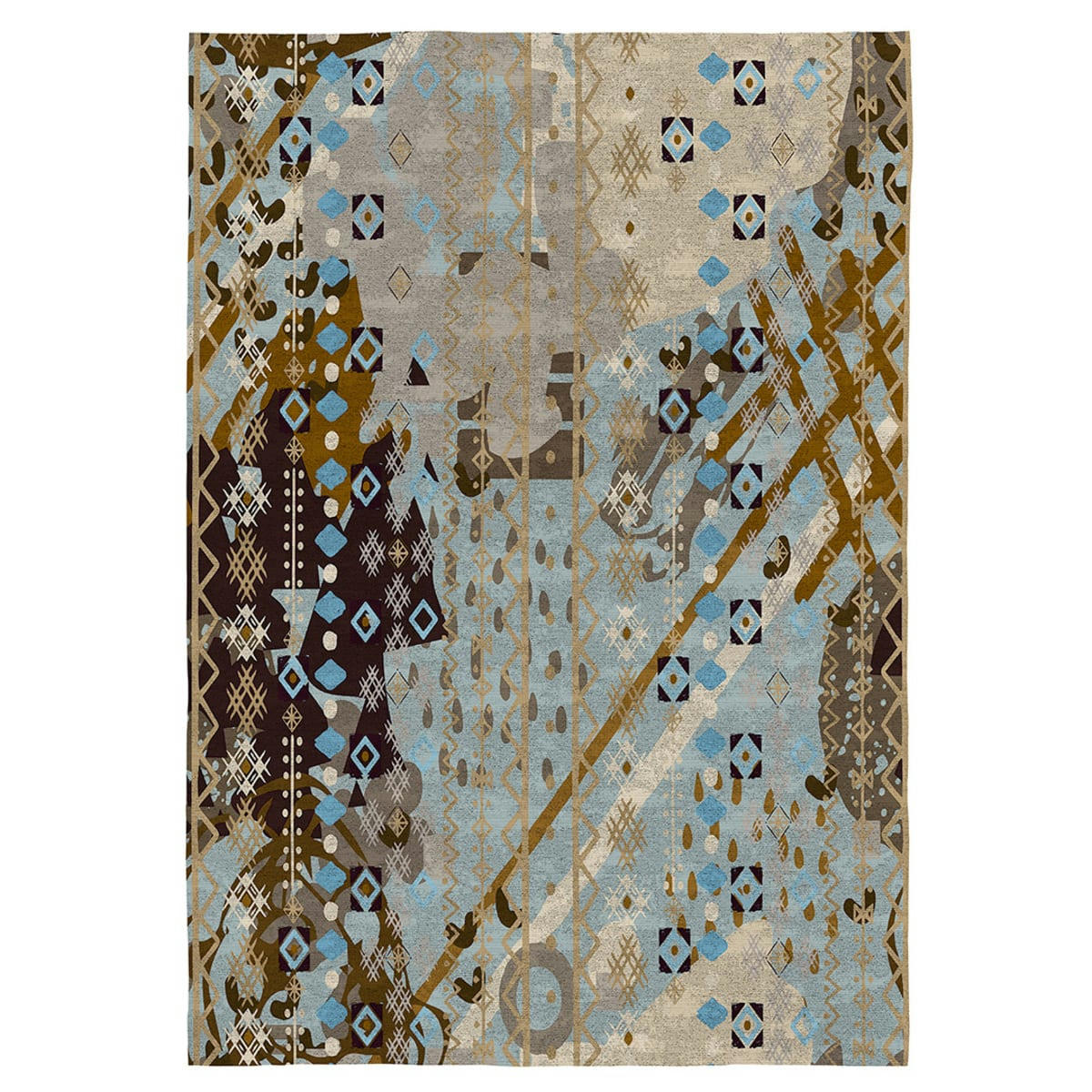 MIN - Tapis de salon en coton imprimé marron gris et blue 160x230 cm