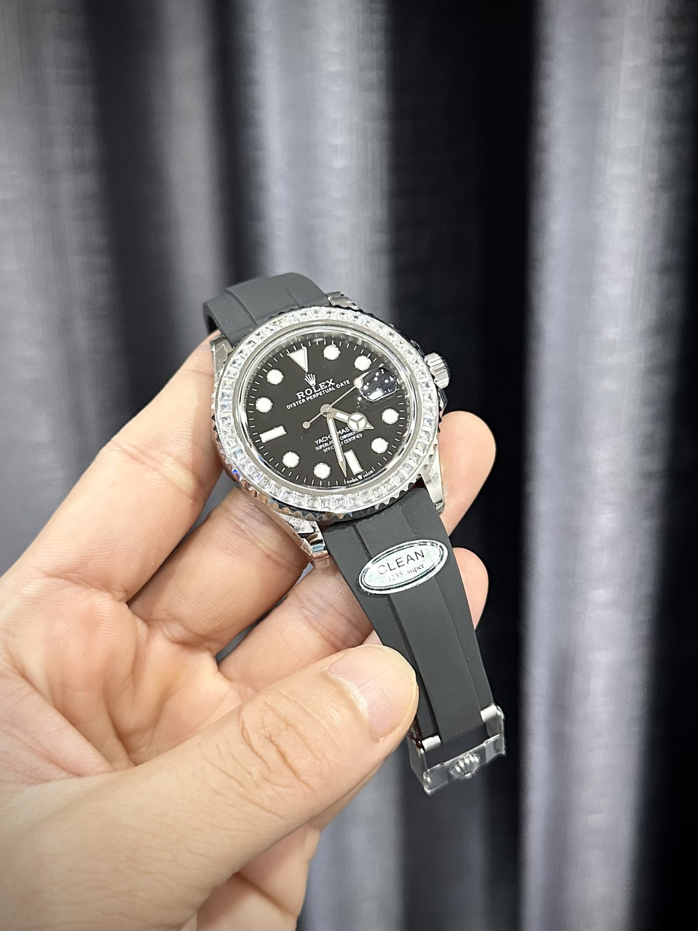 Rolex Yacht-Master 904L Steel Black Dial With Diamonds 40mm Oysterflex Super Clone
