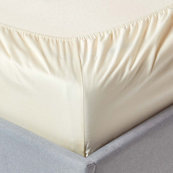 Drap-housse crème 100% coton bio 400 fils 140 x 190 cm - HOMESCAPES