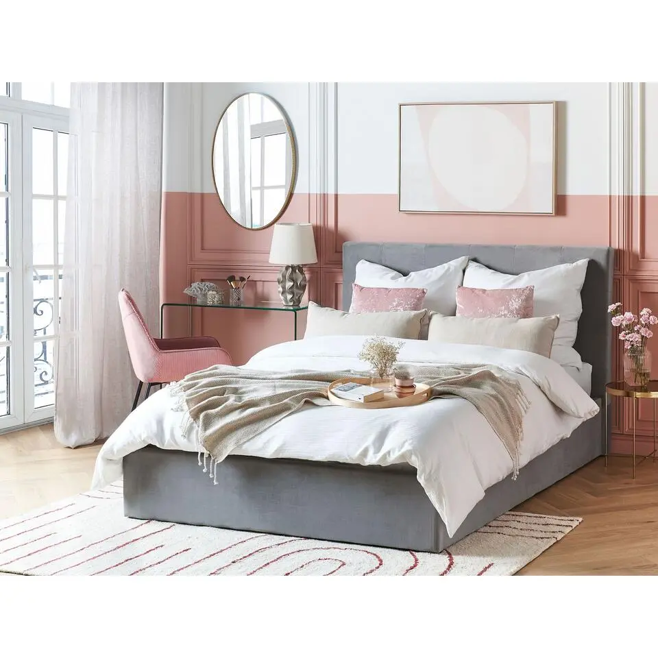 LORIENT - Bed met opbergruimte - Grijs - 140 x 200 cm - Fluweel