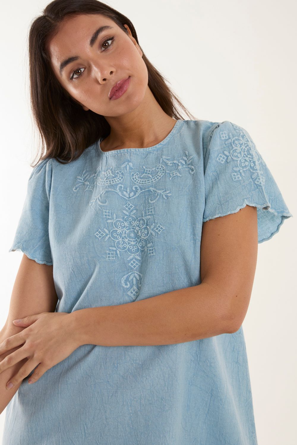 Blue Vanilla Embroidered Mini Dress
