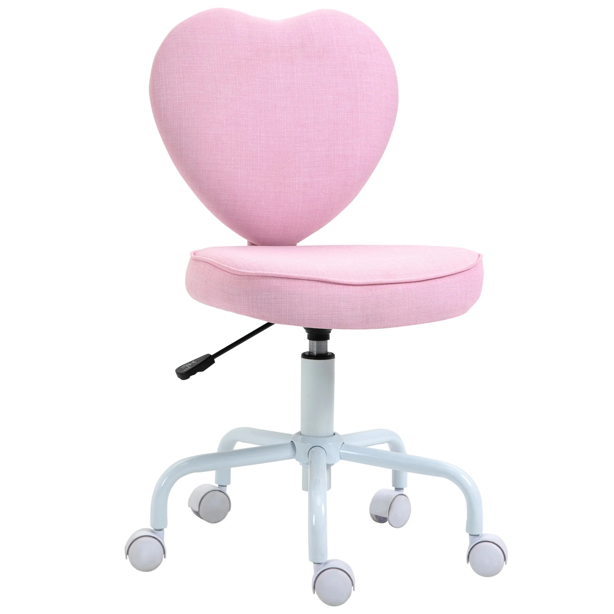 HOMCOM Heart Love Shaped Back Design Office Chair with Adjustable Height and 360 Swivel Castor Wheels, Pink