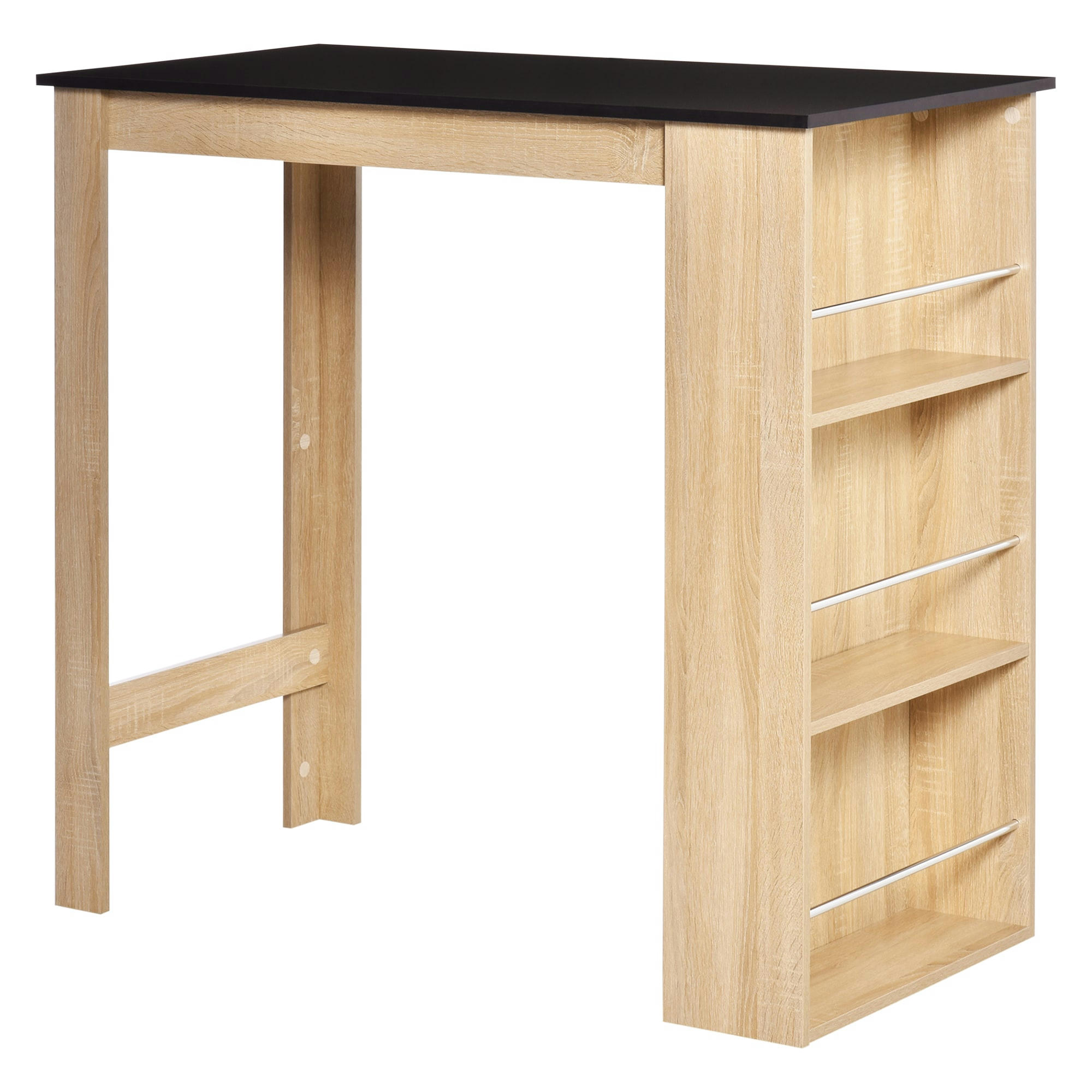 - Table de bar mange-debout - 3 étagères - aspect chêne clair noir
