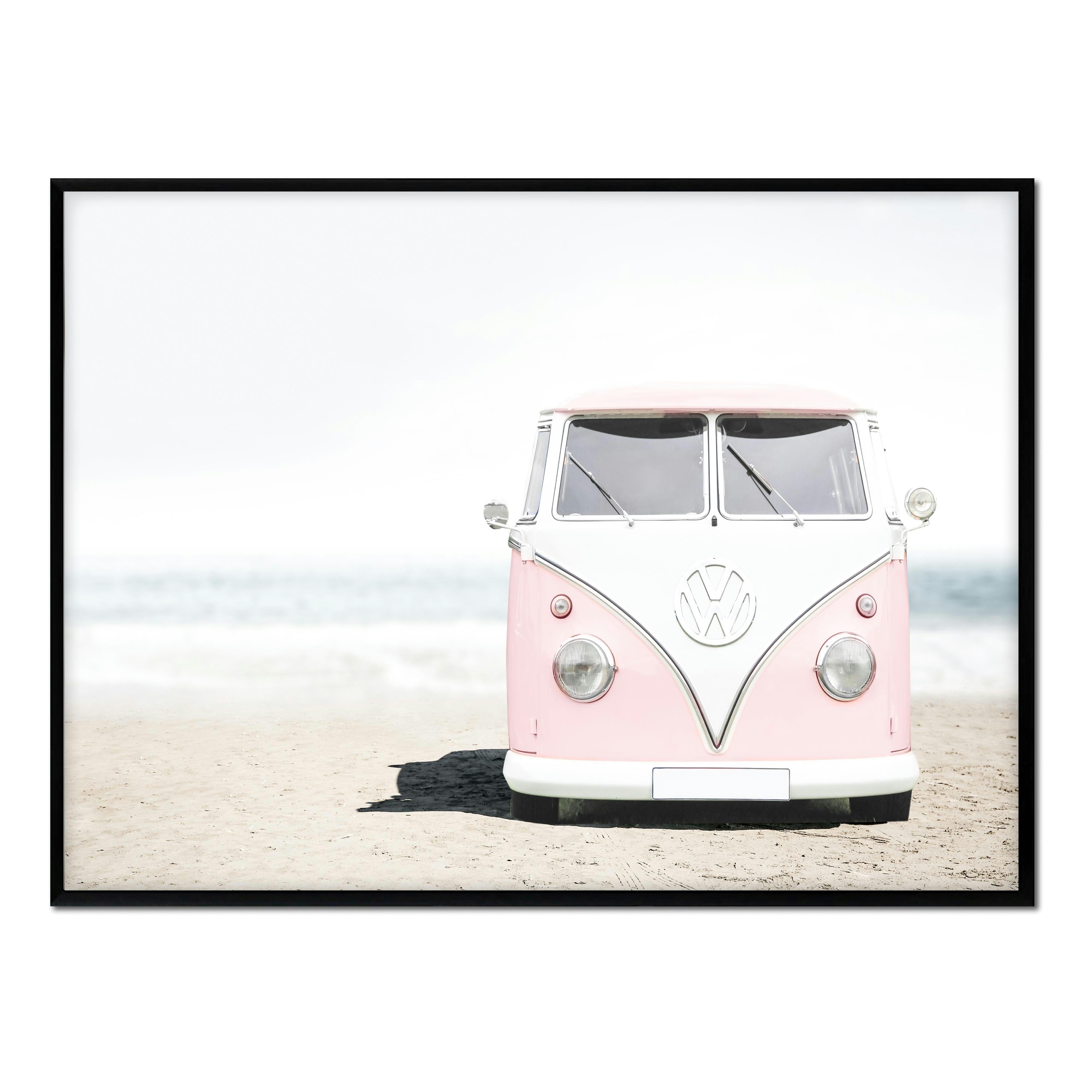 PLAYA - Affiche avec cadre noir - Caravane rose - 30x40