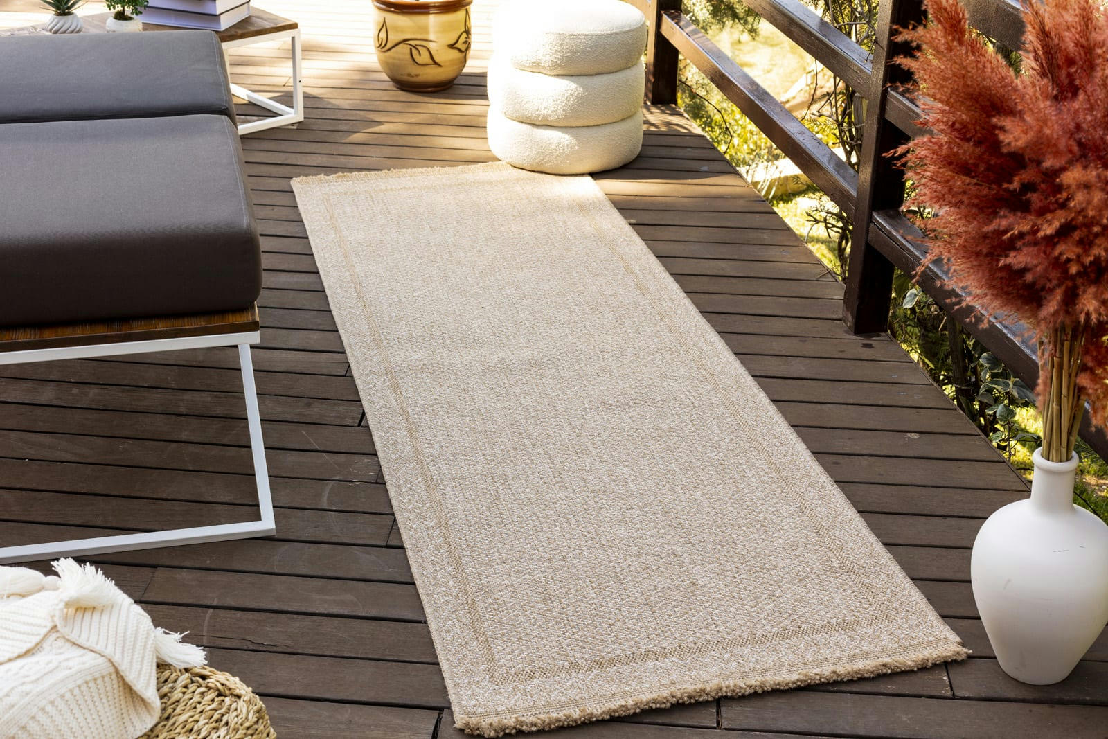 NIKKI - Tapis d'Extérieur/Intérieur Effet Jute Sable/Beige 80x220