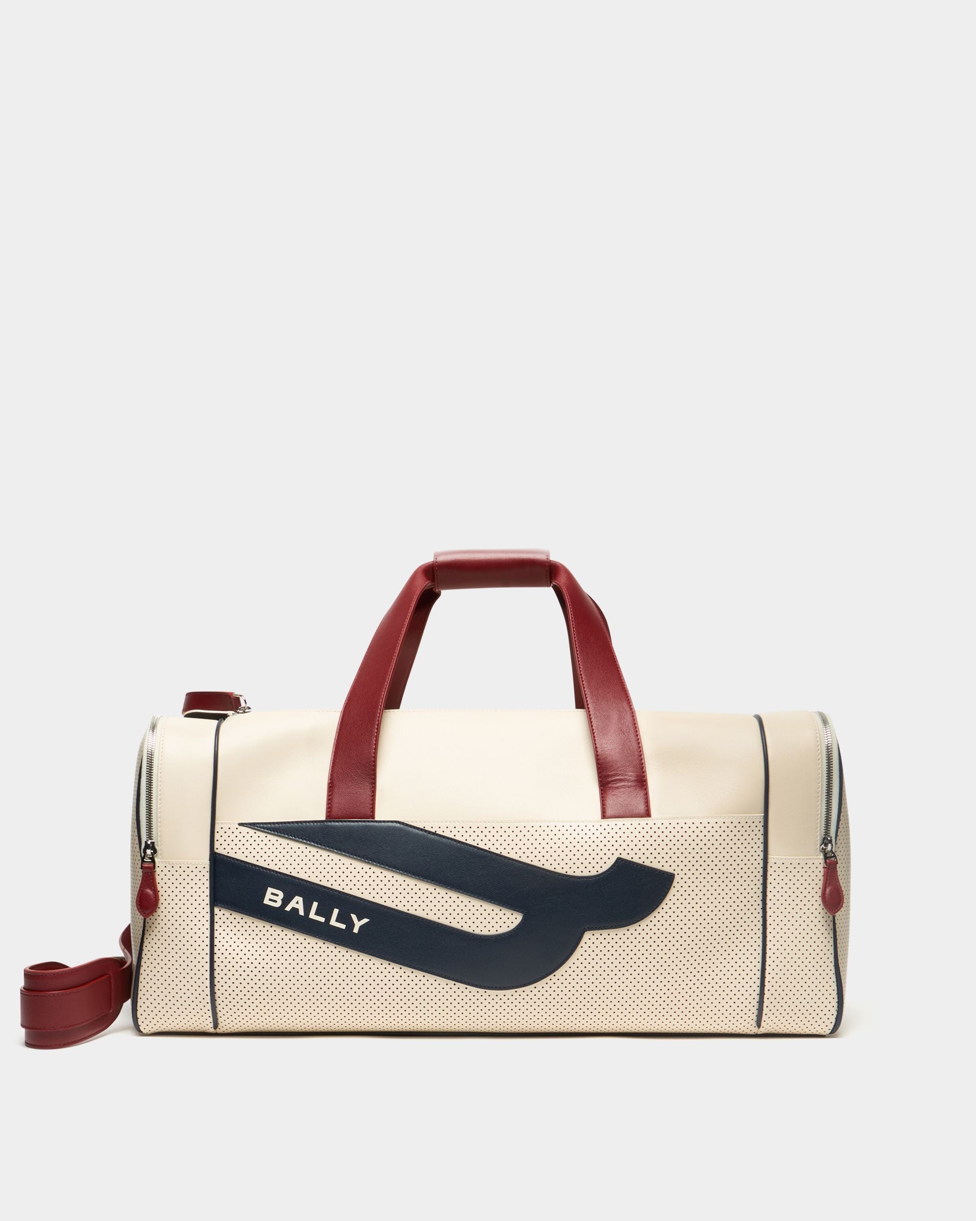 Tennis Kollektion Duffle Bag aus perforiertem Leder in Elfenbein