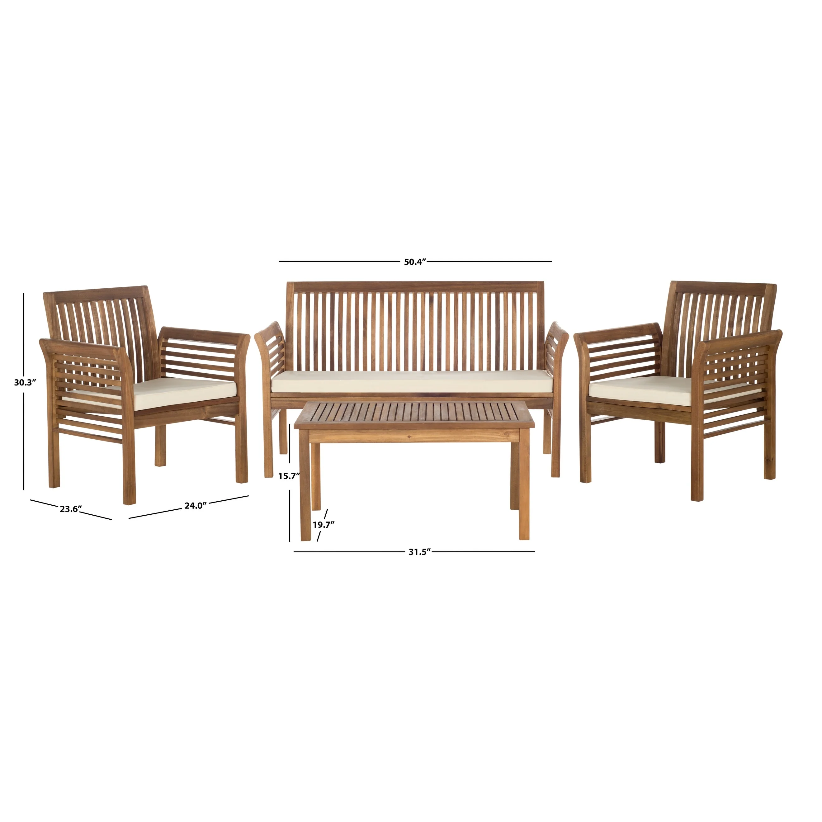 SAFAVIEH Carson Outdoor Acacia Solid Wood 4-Piece Conversation Patio Set - 50W x 24D x 30H