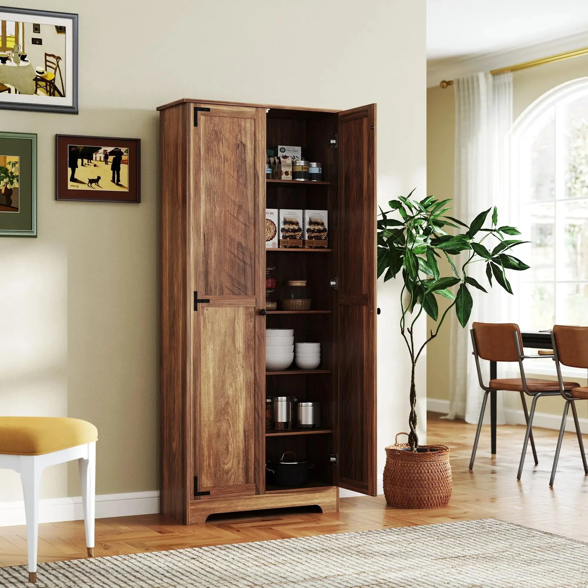 72 Farmhouse Pantry Cabinet, Freestanding Food Pantry Cabinet