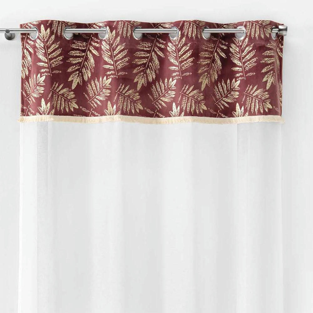 ADELOR - Voilage au top imprimé et frangé polyester rose 240x140cm