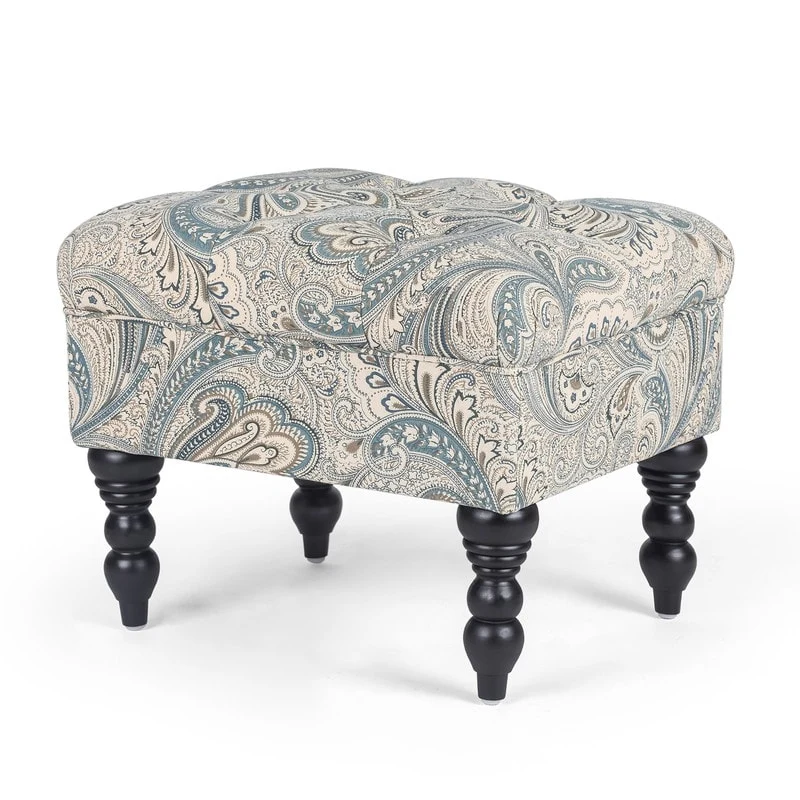 Adeco Tufted Footrest Stool Paisley-Patterned Ottoman Bench