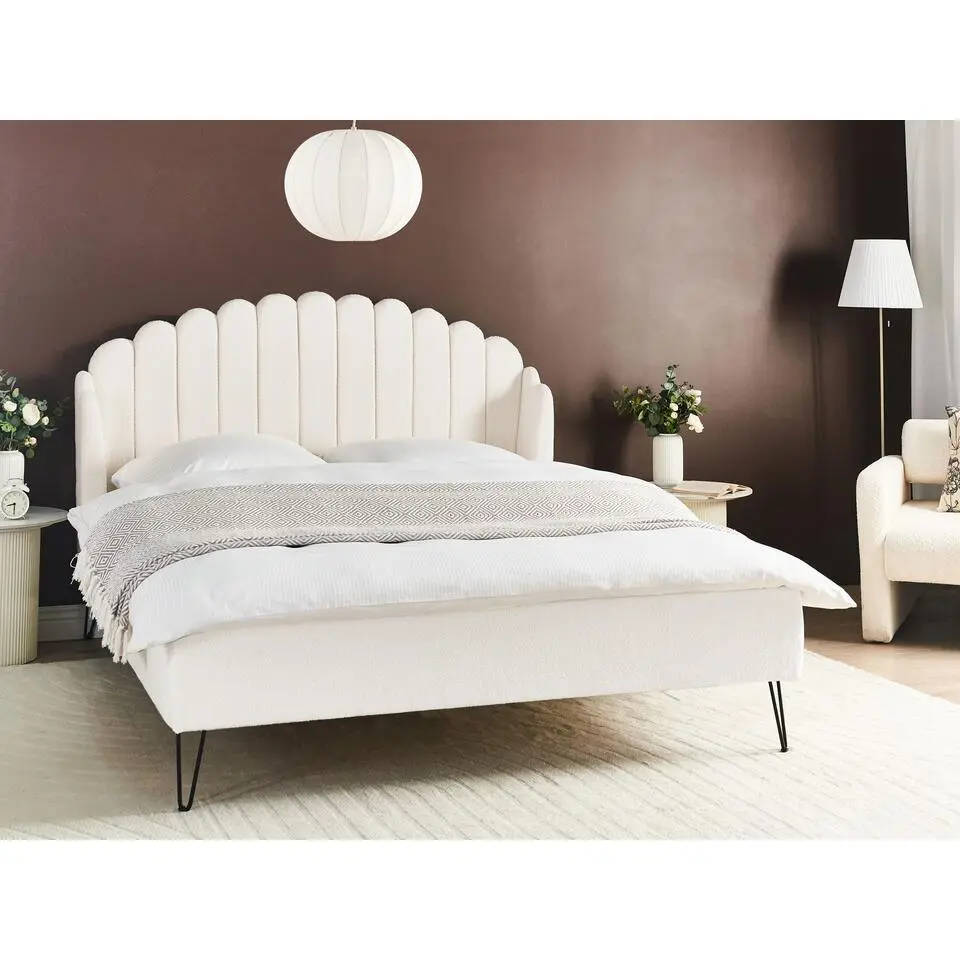 AMBILLOU - Tweepersoonsbed - Gebroken wit - 160 x 200 cm - Boucl&eacute;