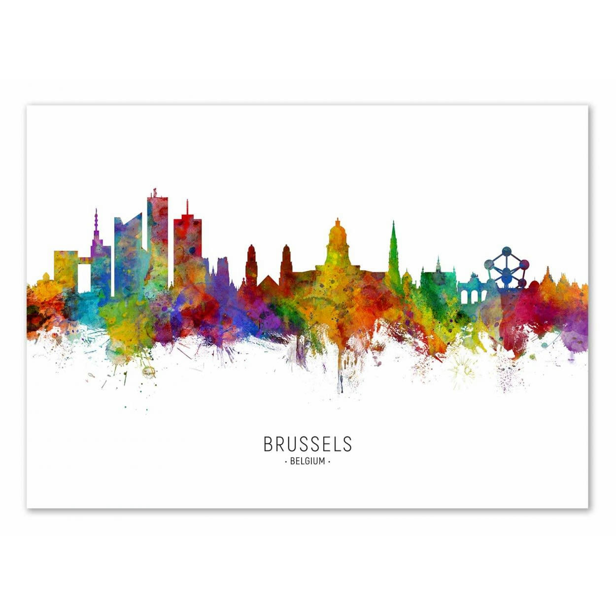 MICHAEL TOMPSETT - BRUSSELS BELGIUM SKYLINE (COLORED VERSION) -  Affiche d