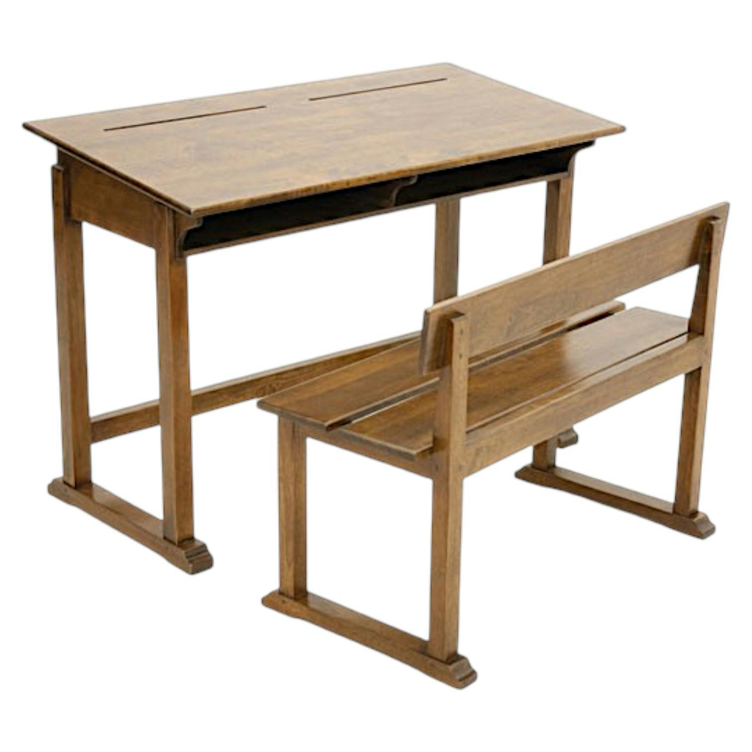 Bureau d'écolier et son banc Hévéa 100x50x70cm TRADITION