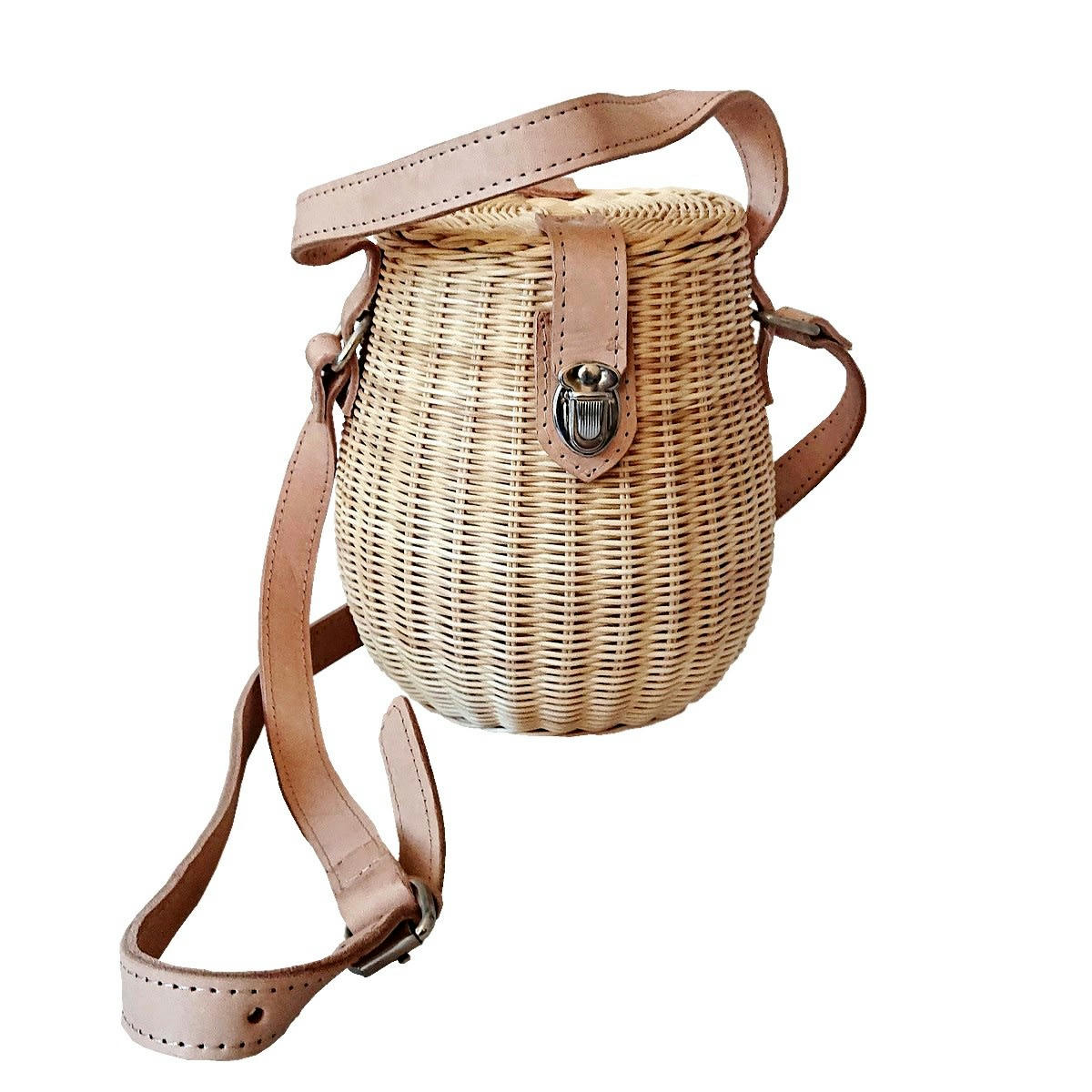 HONEY - Sac en osier avec bandoulière en cuir