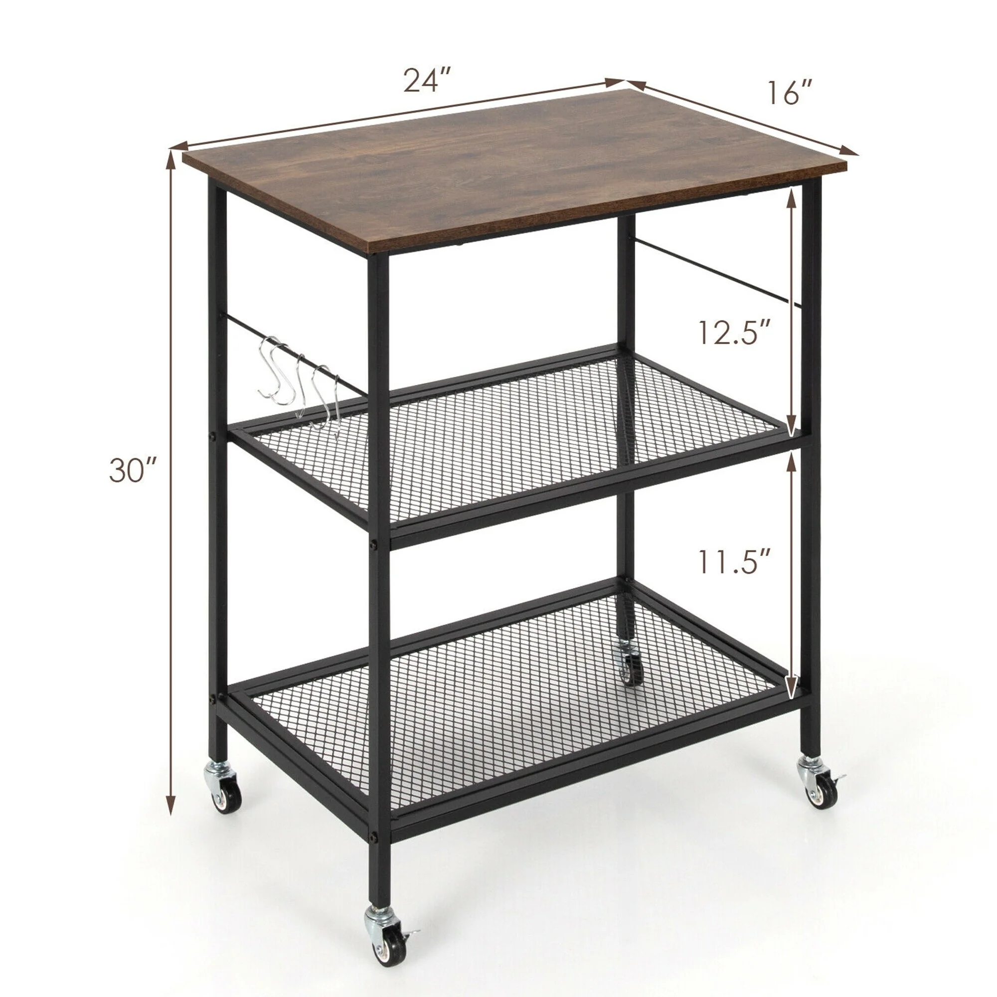 Gymax 3-Tier Kitchen Serving Cart Utility Standing Microwave Rack w/ - See Details