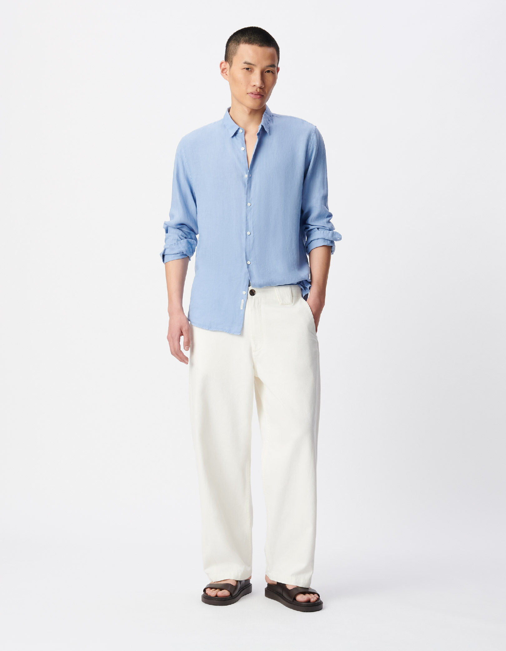 Chemise slim bleu grisé 100% lin Homme