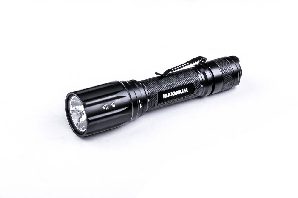 MAXIMUM 1000 Lumens Waterproof Rechargeable UV LED Handheld Flashlight, Batteries Included, Black