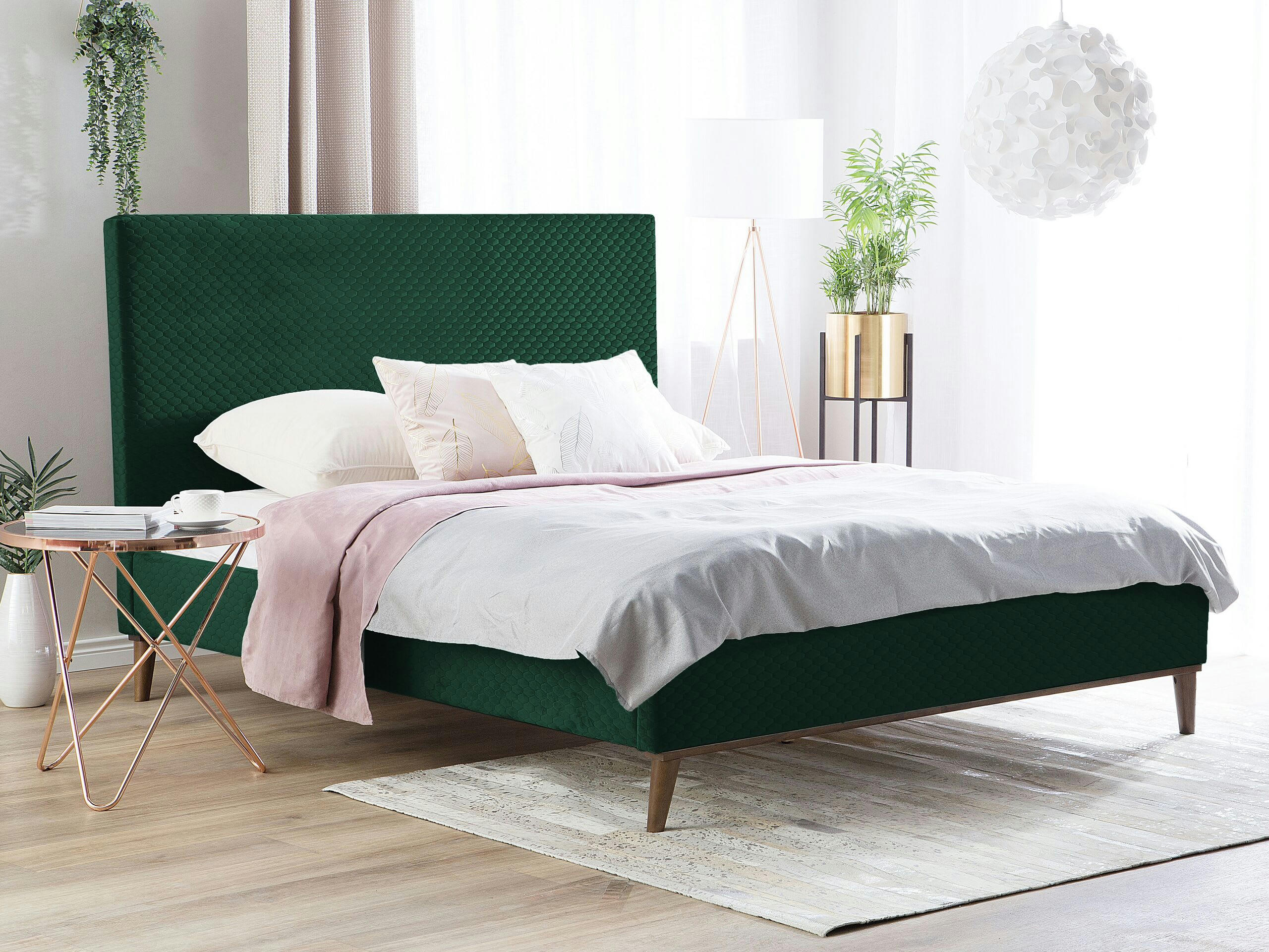 BAYONNE - Lit double en tissu vert 140x200