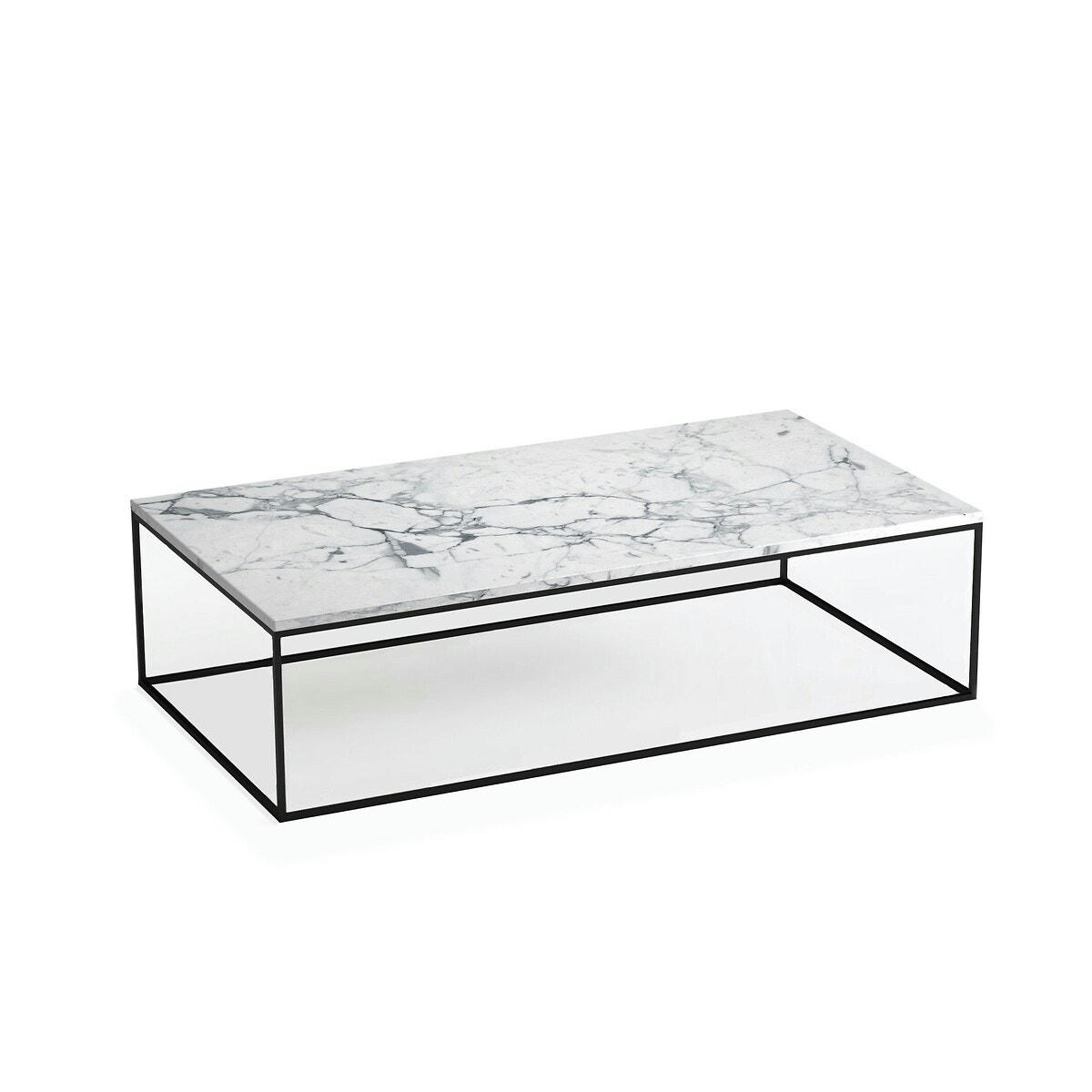 Table basse rect. métal acier noir marbre Mahaut