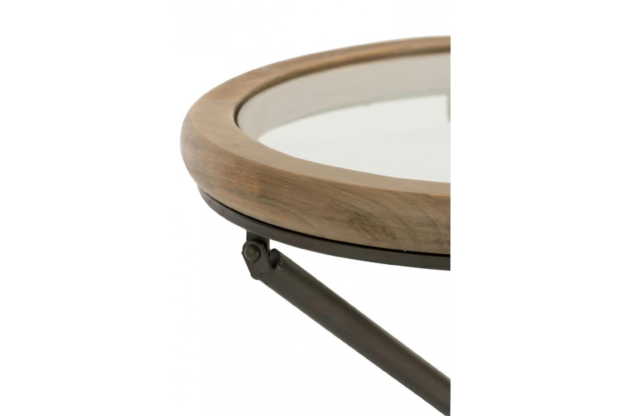 LYRE - Bout de canapé rond avec plateau en verre et bois D50