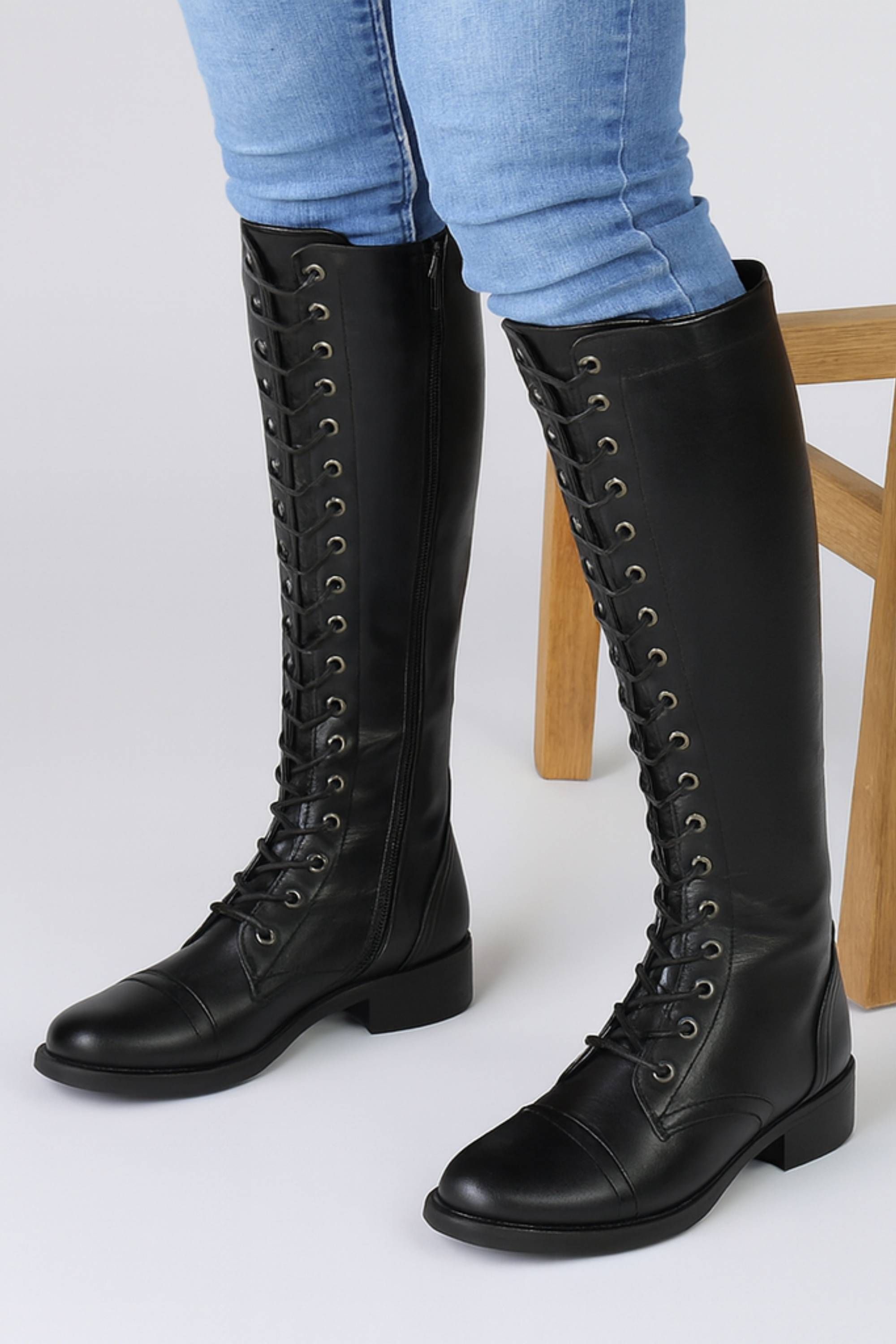 AJVANI Lace Up Calf Zip Biker Military Boots