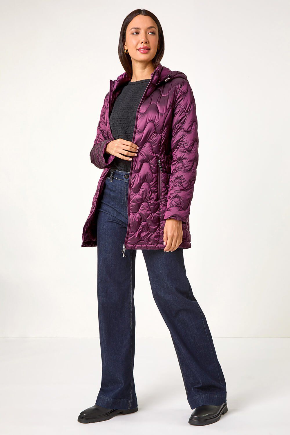 Roman Wave Quilted Puffer Hooded Coat