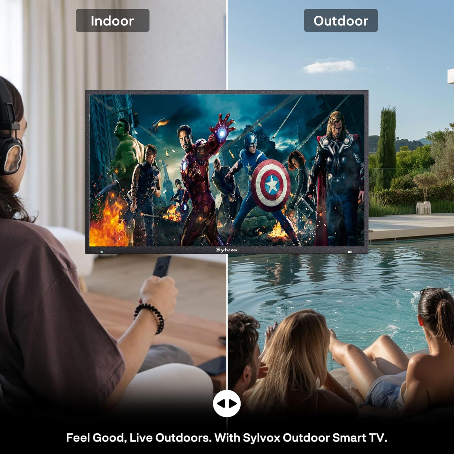 SYLVOX New 65” Outdoor Smart TV, Superior Waterproof Performance, Upgraded Matte Finish for Enhanced Anti-Glare Effect, Full Metal, with Dolby Atmos, 1000nits, Partial Sun Deck Pro 3.0+ Series